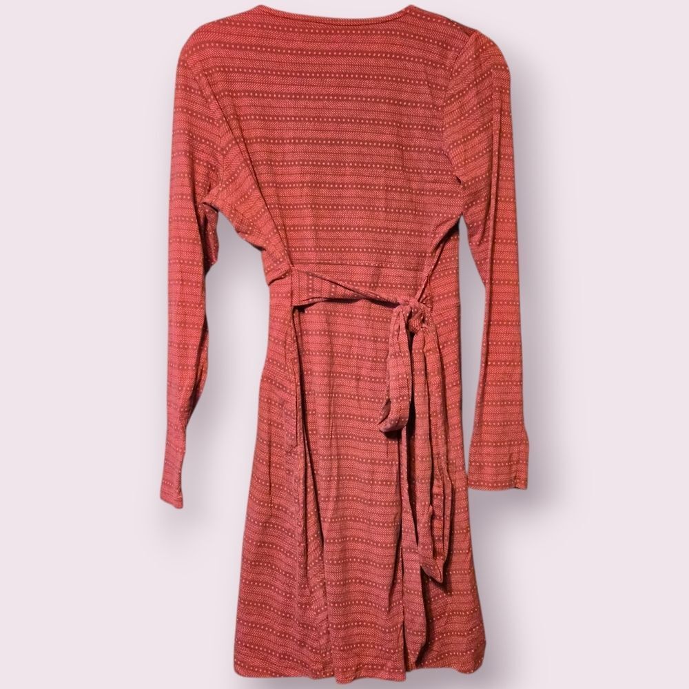 Toad & Co Dress Womens Medium Red Cue Wrap Mini Print Knit Pockets Organic Cotto - Picture 2 of 4